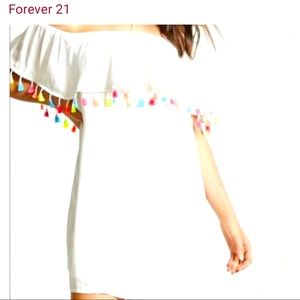 Forever 21 at shoulder white dress with neon fringe